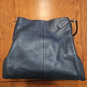 Coach Metallic Navy Pebbled Leather Shoulder Bag w/ Silver Accents